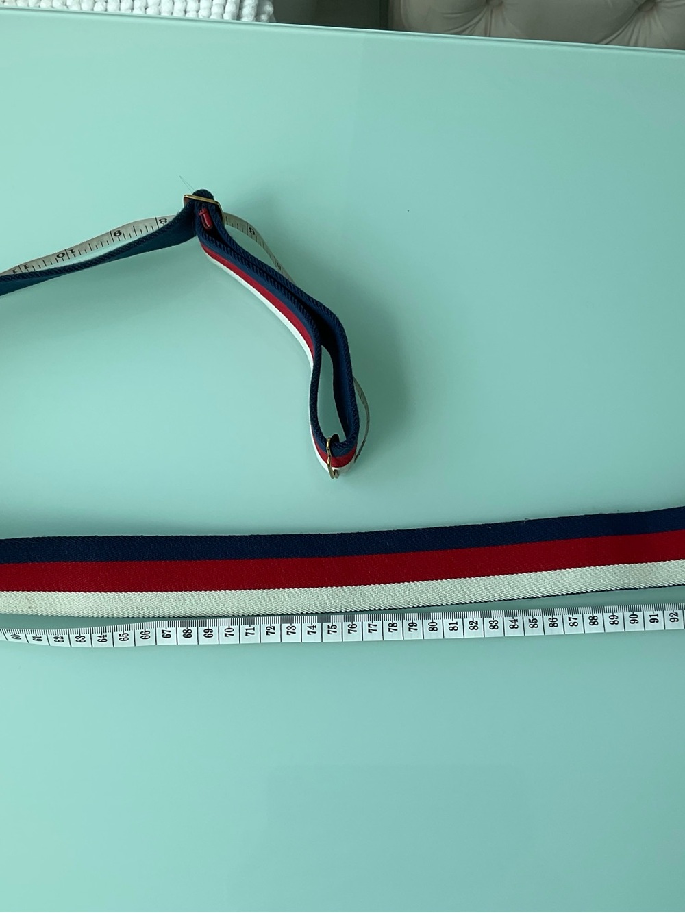 Gucci Navy Blue Red White Pearl Bee Web Belt - Picture 4 of 4